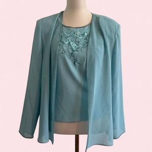 Blue floral embroidered set with beaded details size 14